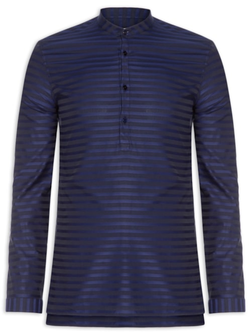 Camisa Masculina Listrada Jacquard - Azul