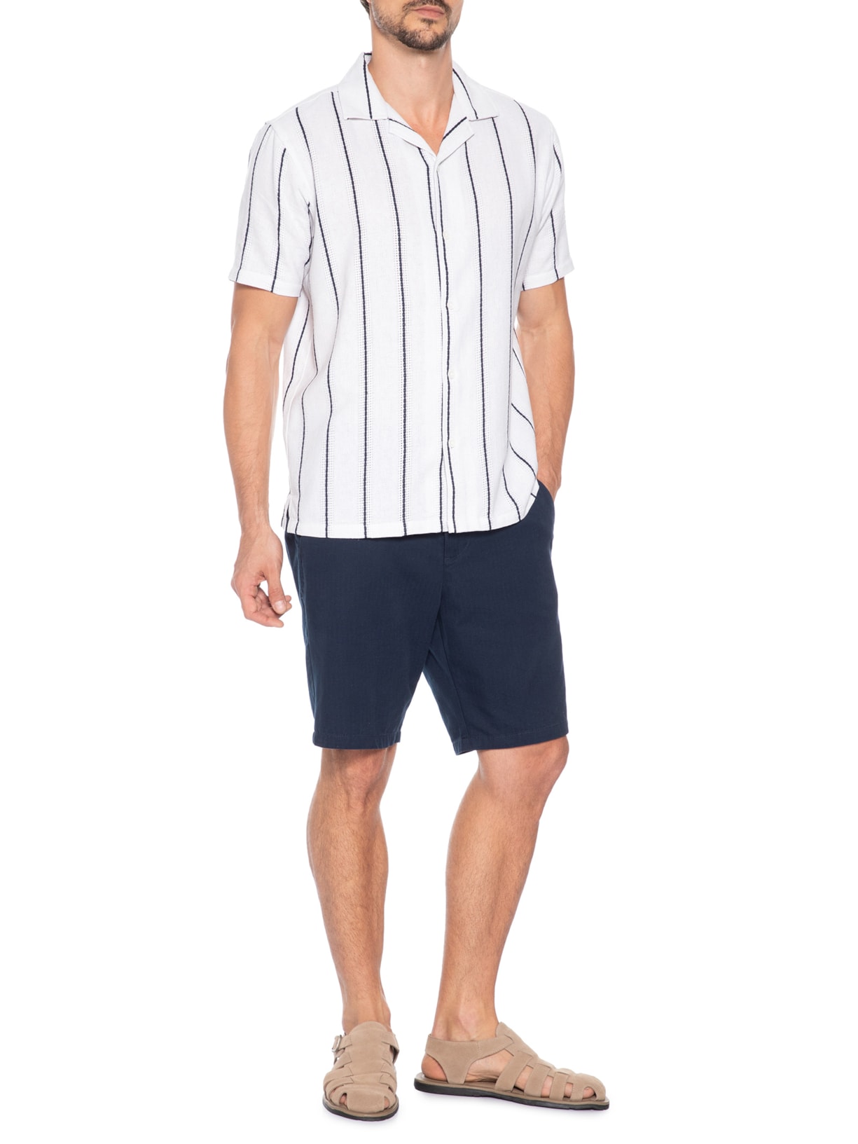 Camisa Masculina Listrada Ocean Branco Basiq Men