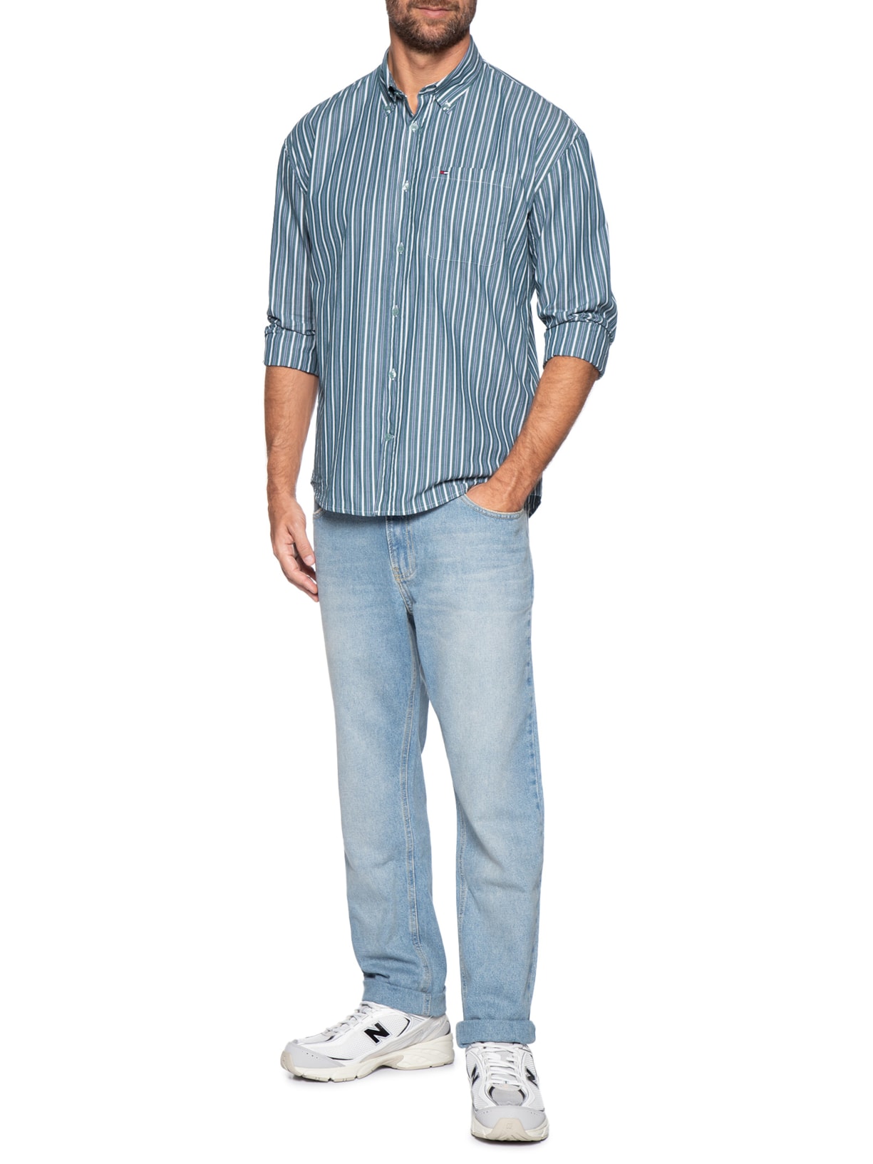 Camisa Masculina Listrada Relaxed Fit Azul Tommy Jeans