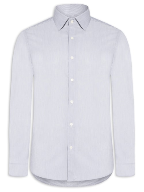 Camisa Masculina Londres Listra Fina Manga Longa - Azul