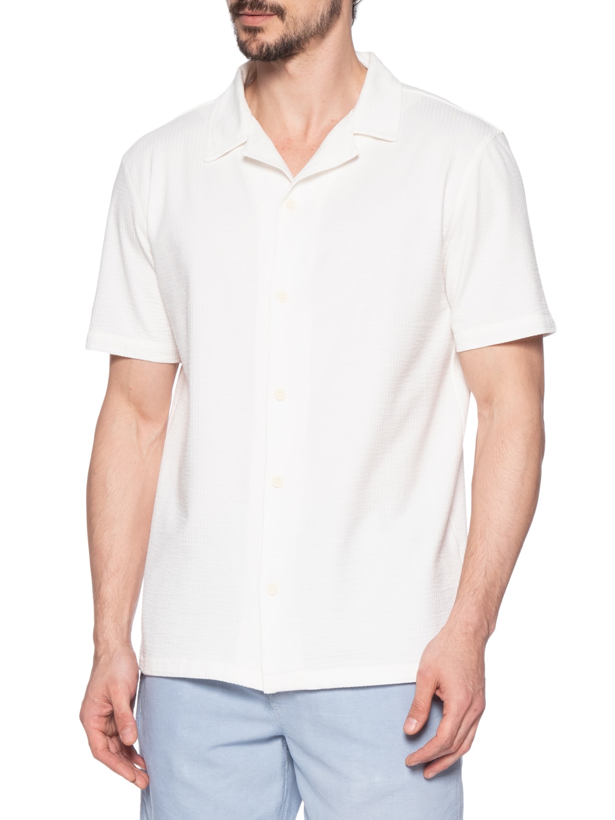 Camisa Masculina Malha Ruga Manga Curta Branco Austral
