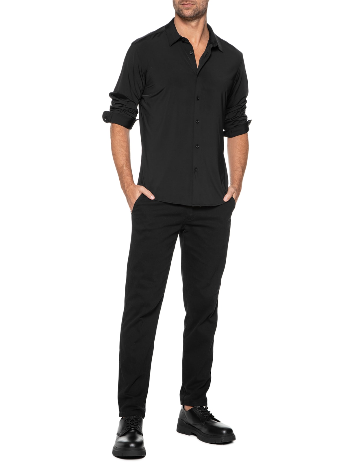 Camisa Masculina Malha Tecnológico Comfort Slim Preto '2 Essential