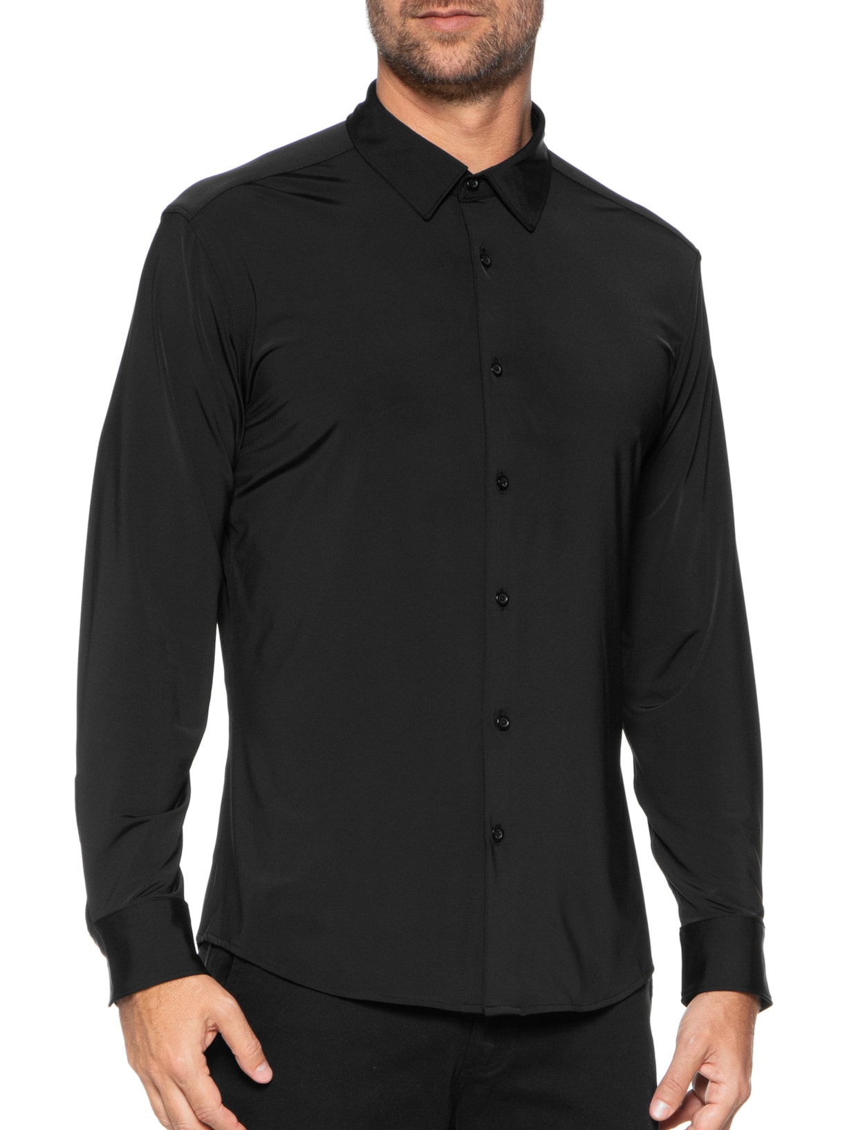 Camisa Masculina Malha Tecnológico Comfort Slim Preto '2 Essential