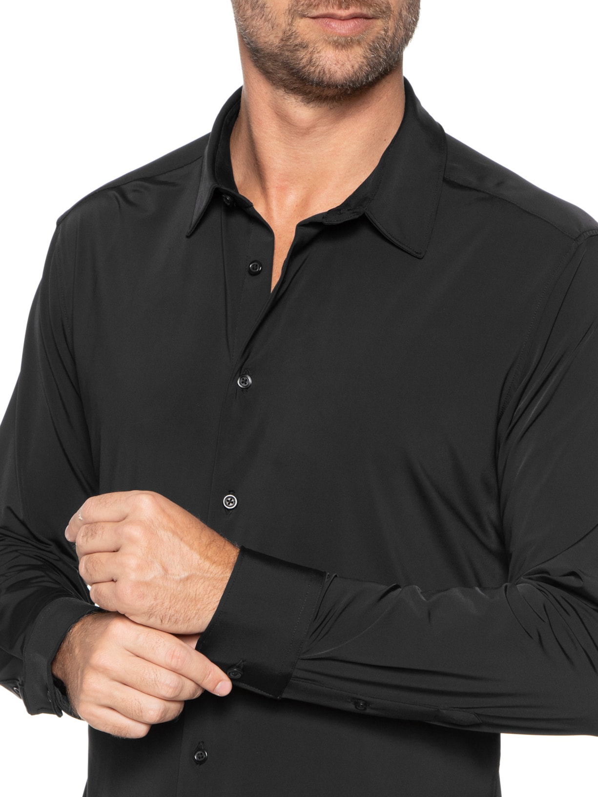 Camisa Masculina Malha Tecnológico Comfort Slim Preto '2 Essential