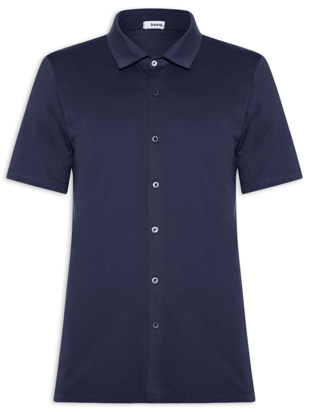 Camisa Masculina Manga Curta Básica Azul Basiq Men