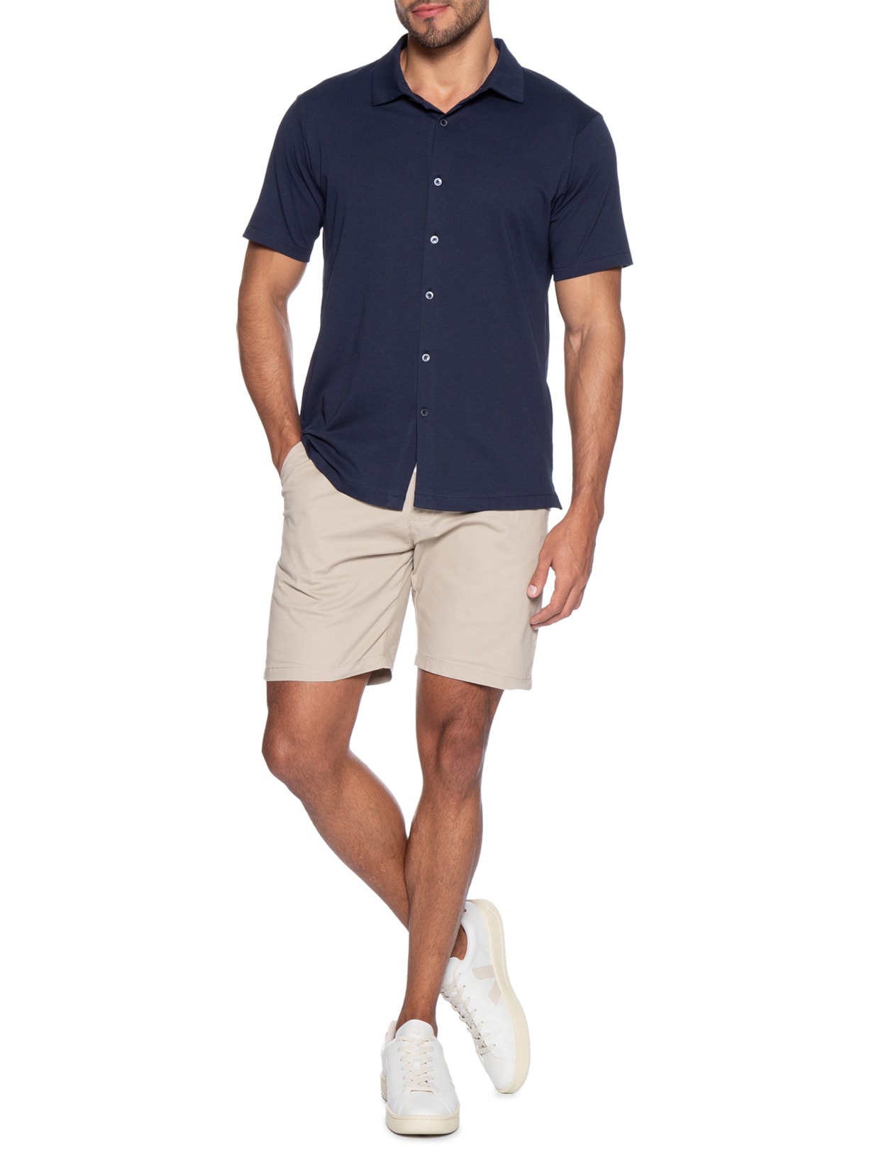 Camisa Masculina Manga Curta Básica Azul Basiq Men