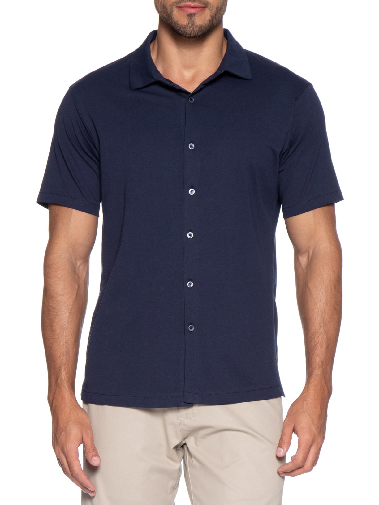 Camisa Masculina Manga Curta Básica Azul Basiq Men