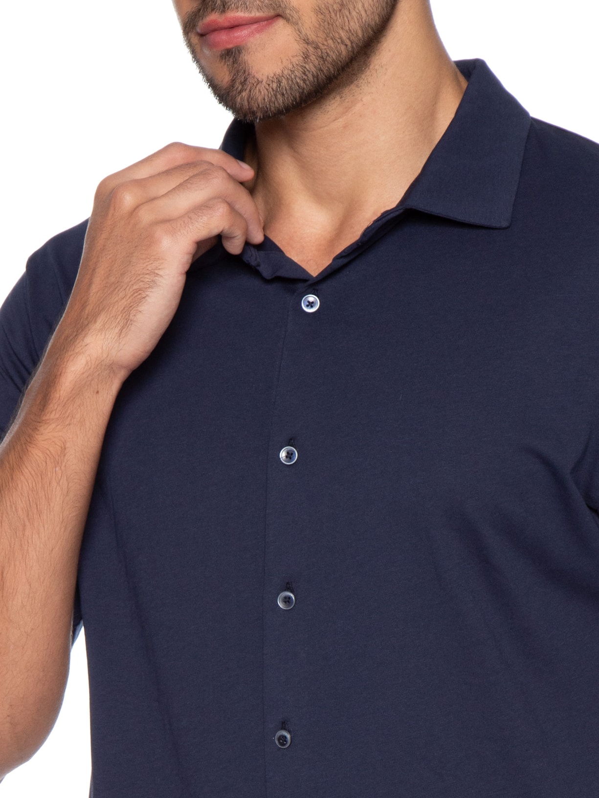 Camisa Masculina Manga Curta Básica Azul Basiq Men