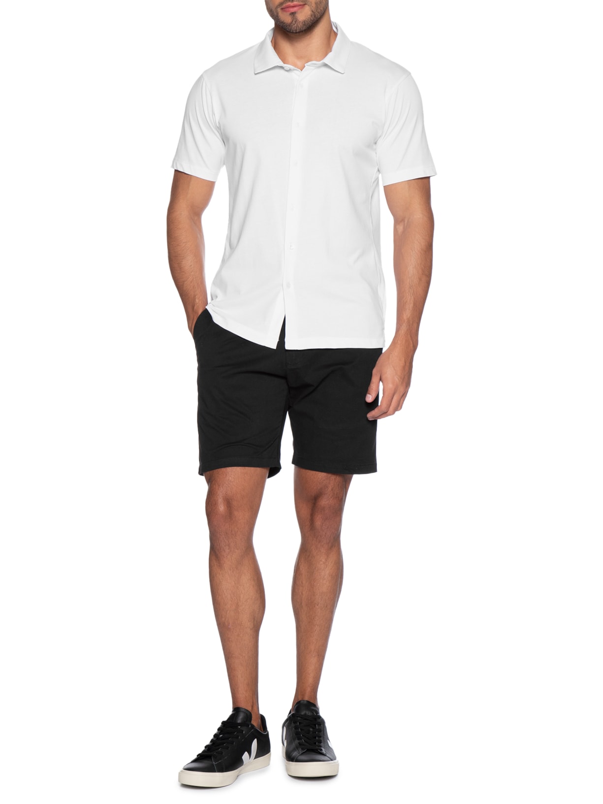 Camisa Masculina Manga Curta Básica Branco Basiq Men
