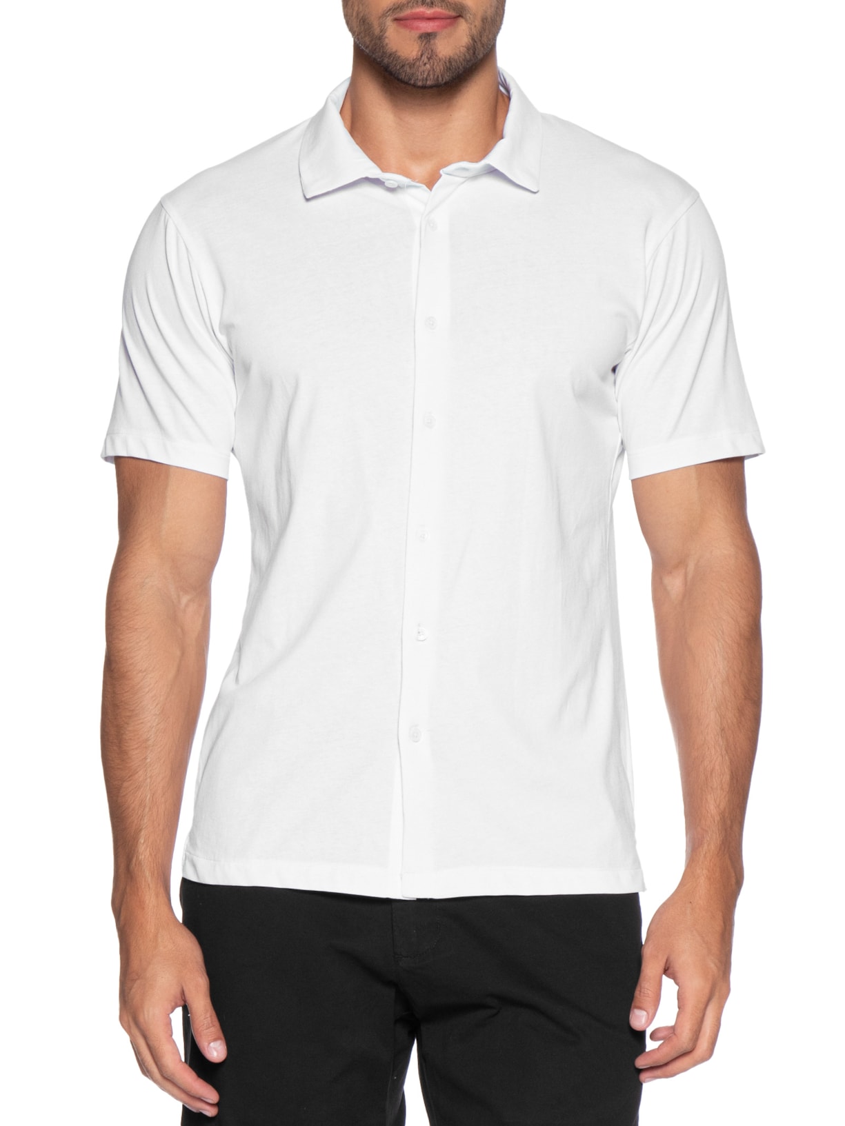 Camisa Masculina Manga Curta Básica Branco Basiq Men