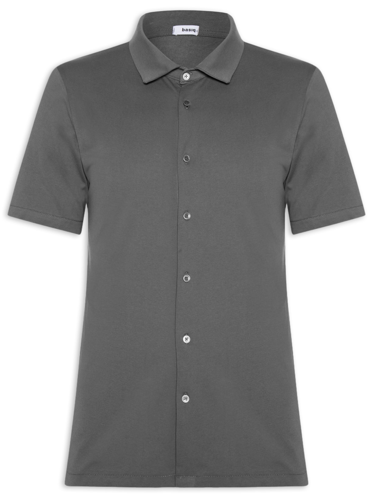 Camisa Masculina Manga Curta Básica Cinza Basiq Men