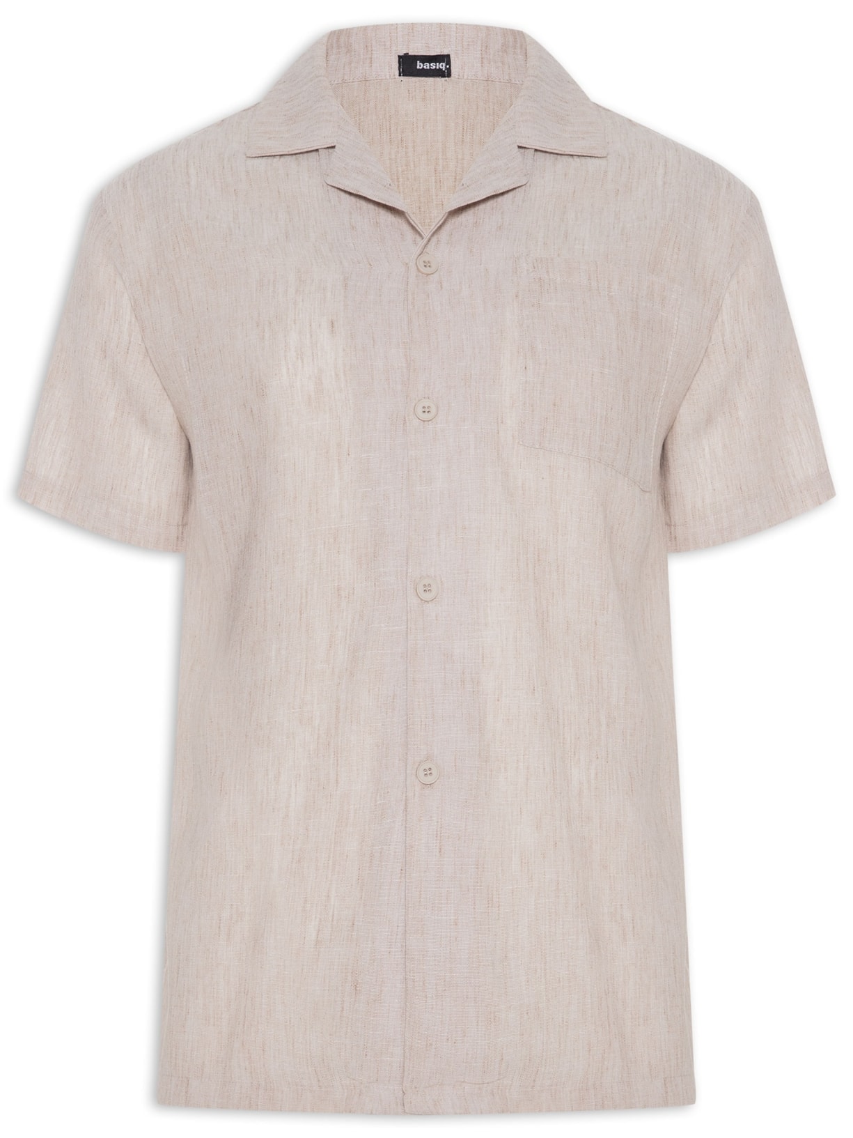 ?Camisa Masculina Manga Curta Bege Basiq Men