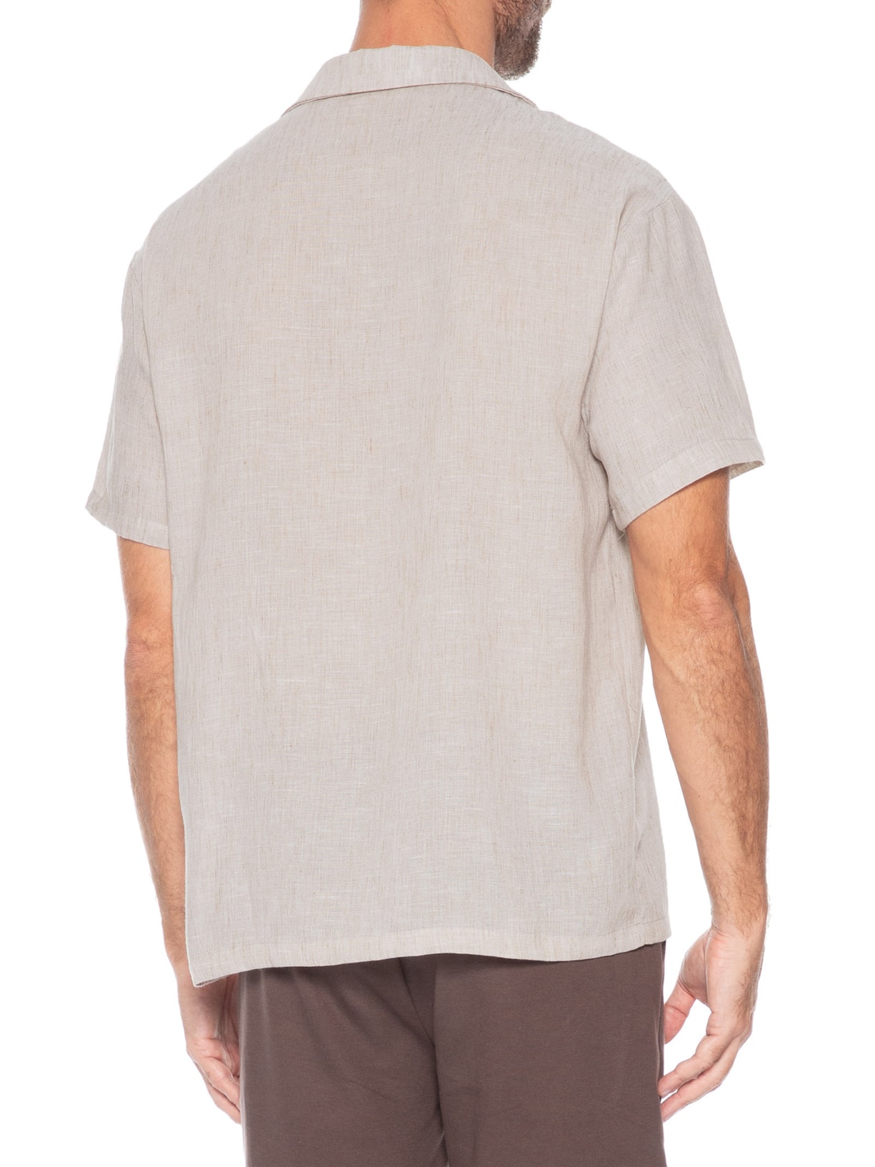 ?Camisa Masculina Manga Curta Bege Basiq Men