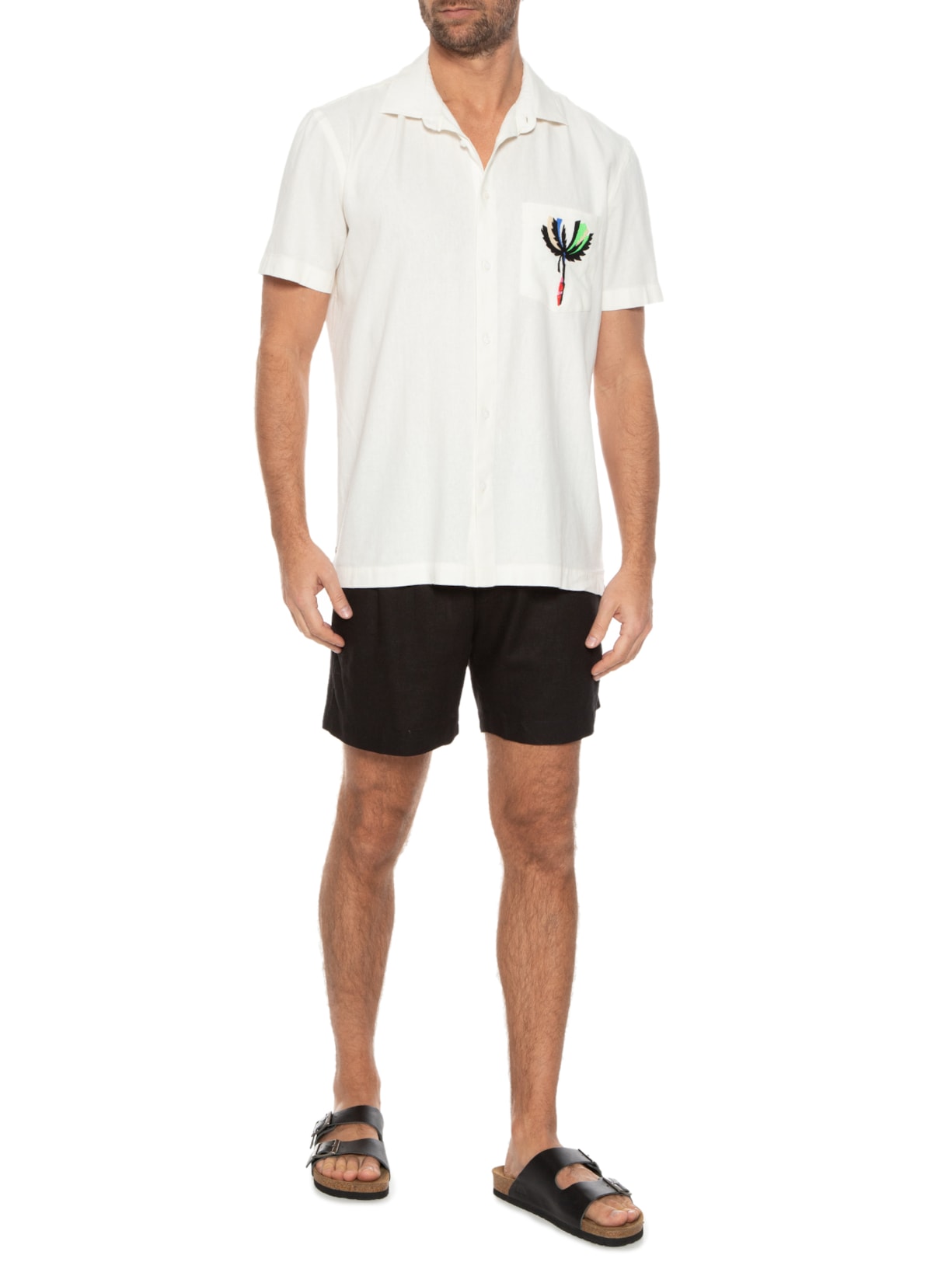 Camisa Masculina Manga Curta Bordado Pocket Off White Osklen