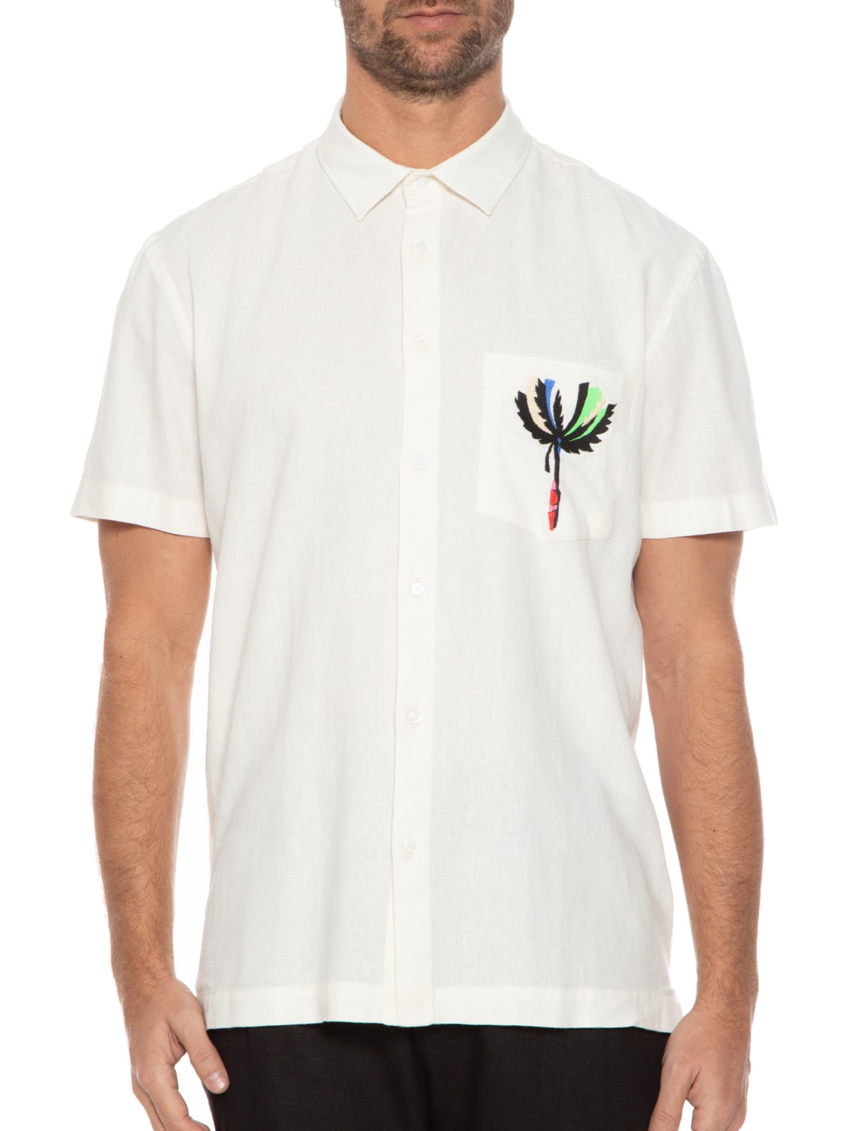 Camisa Masculina Manga Curta Bordado Pocket Off White Osklen
