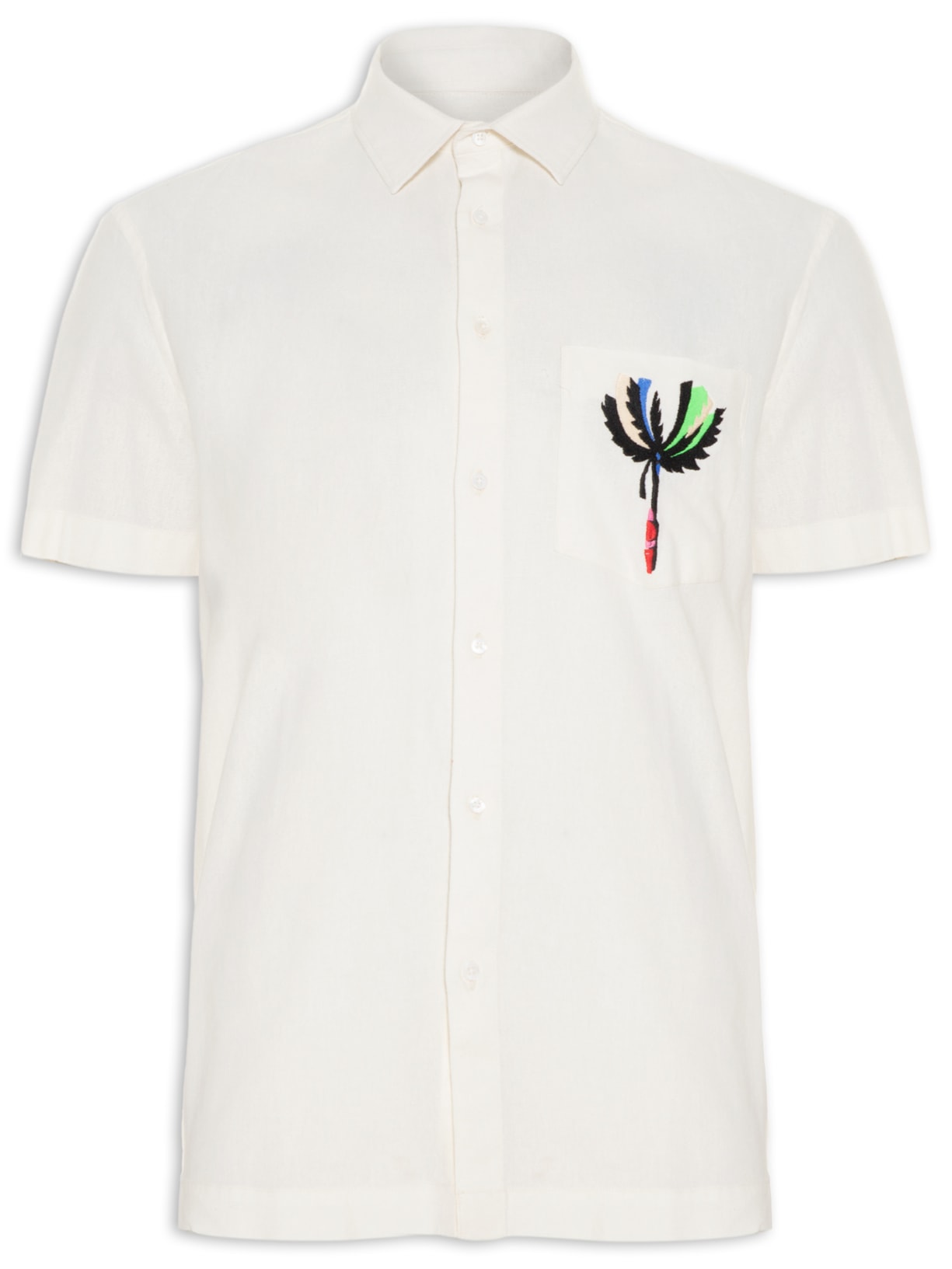 Camisa Masculina Manga Curta Bordado Pocket - Off White