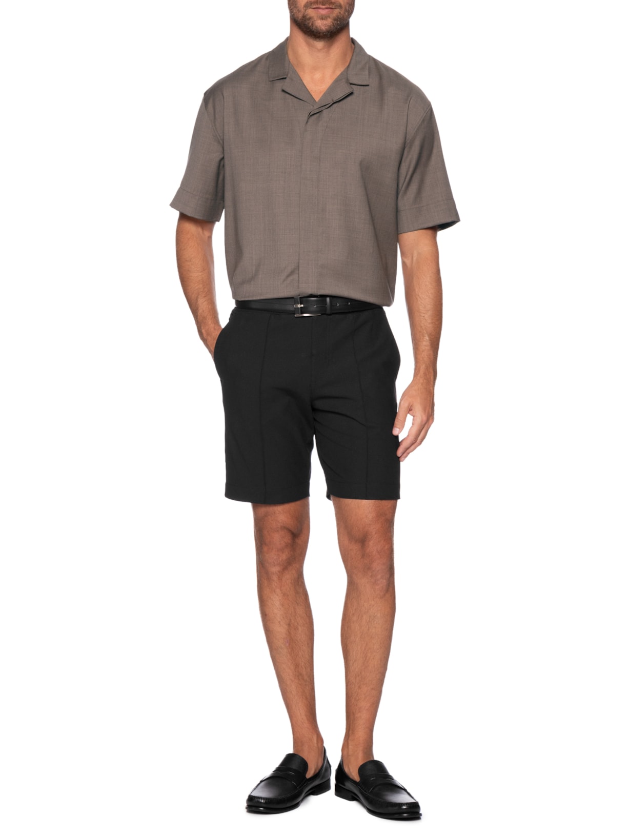 Camisa Masculina Manga Curta Box Bolso Marrom Ricardo Almeida