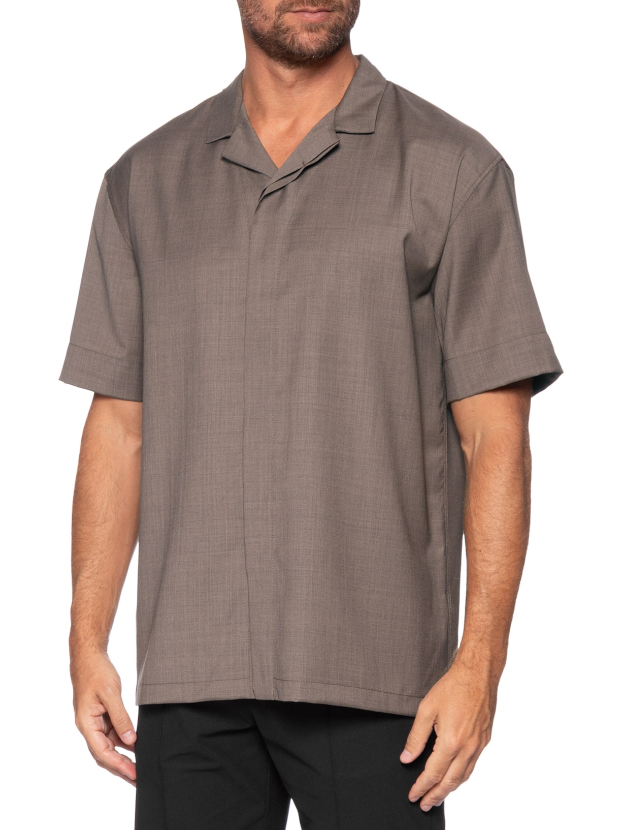 Camisa Masculina Manga Curta Box Bolso Marrom Ricardo Almeida