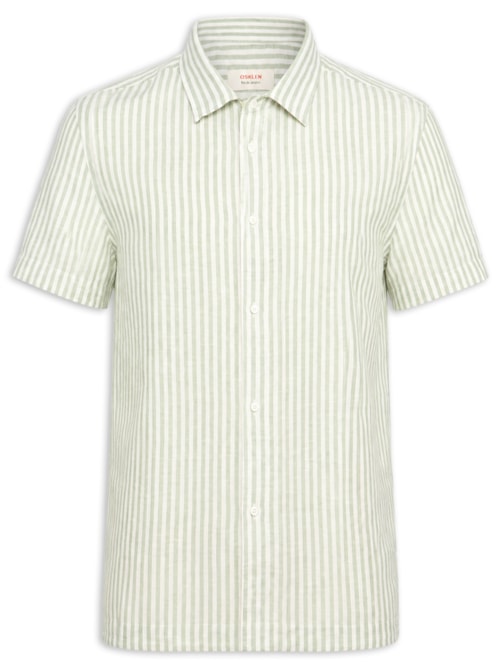 Camisa Masculina Manga Curta Brief Vintage Stripes Linen - Off White