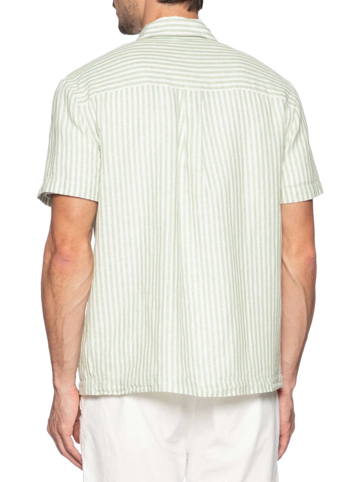 Camisa Masculina Manga Curta Brief Vintage Stripes Linen Off White Osklen