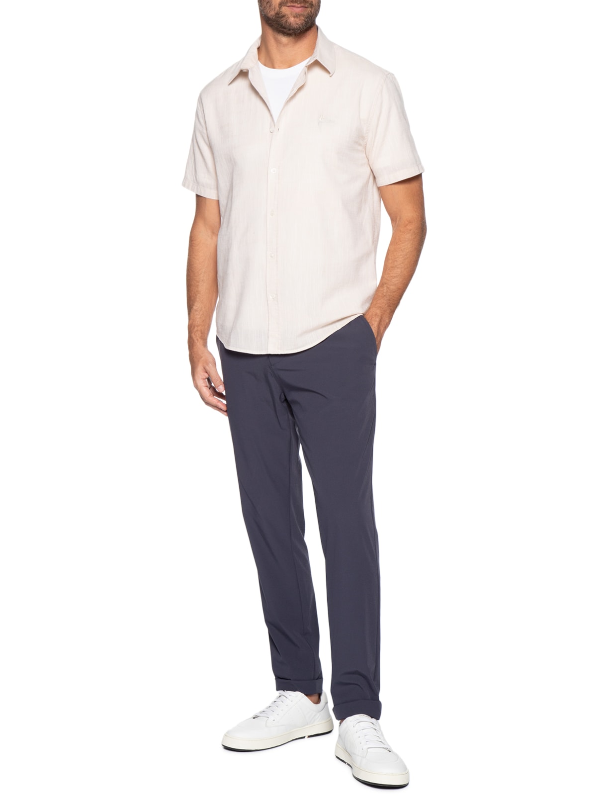Camisa Masculina Manga Curta Búzios New Bege Foxton
