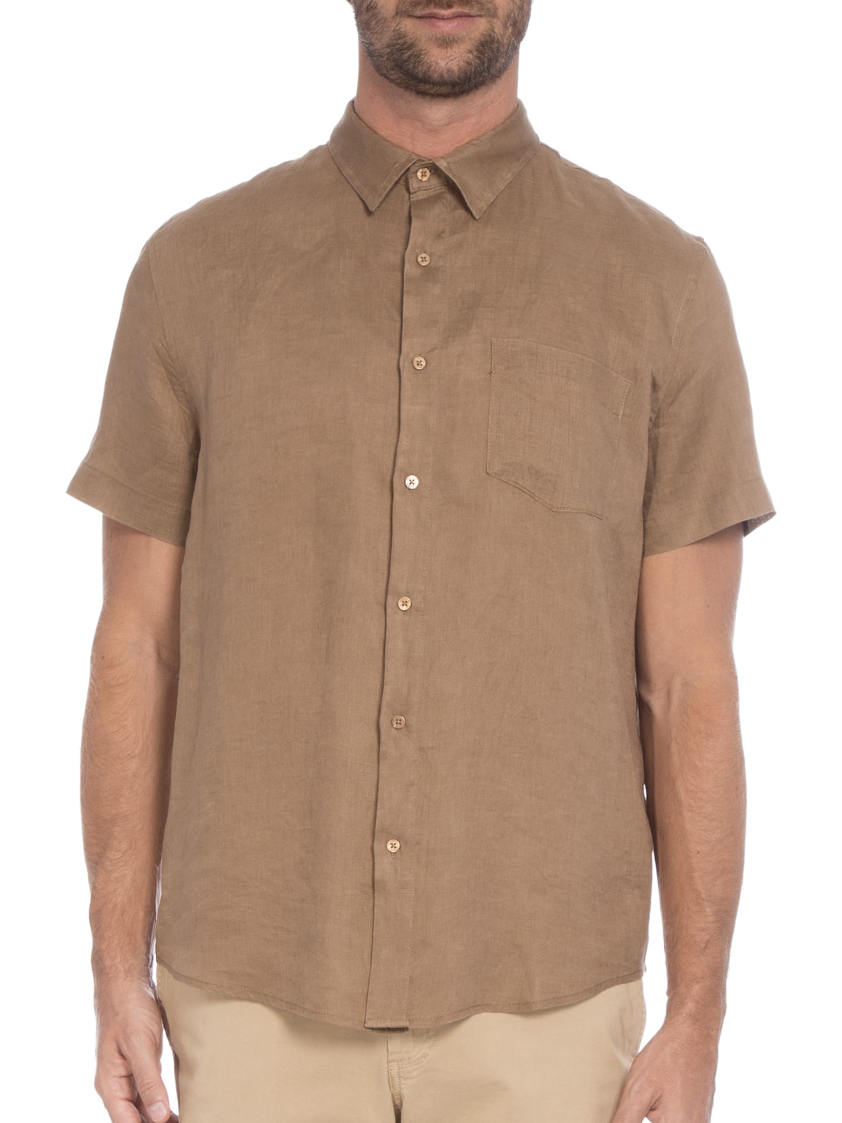 Camisa Masculina Manga Curta Classic Linen Marrom Osklen