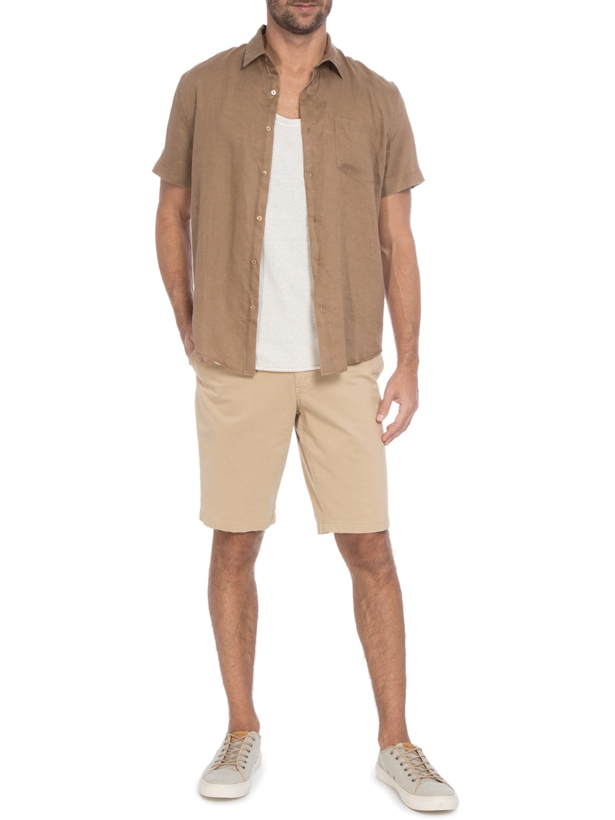 Camisa Masculina Manga Curta Classic Linen Marrom Osklen