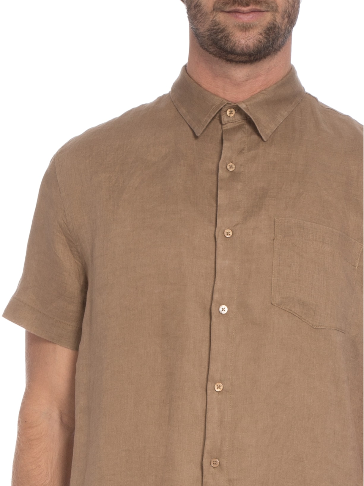 Camisa Masculina Manga Curta Classic Linen Marrom Osklen