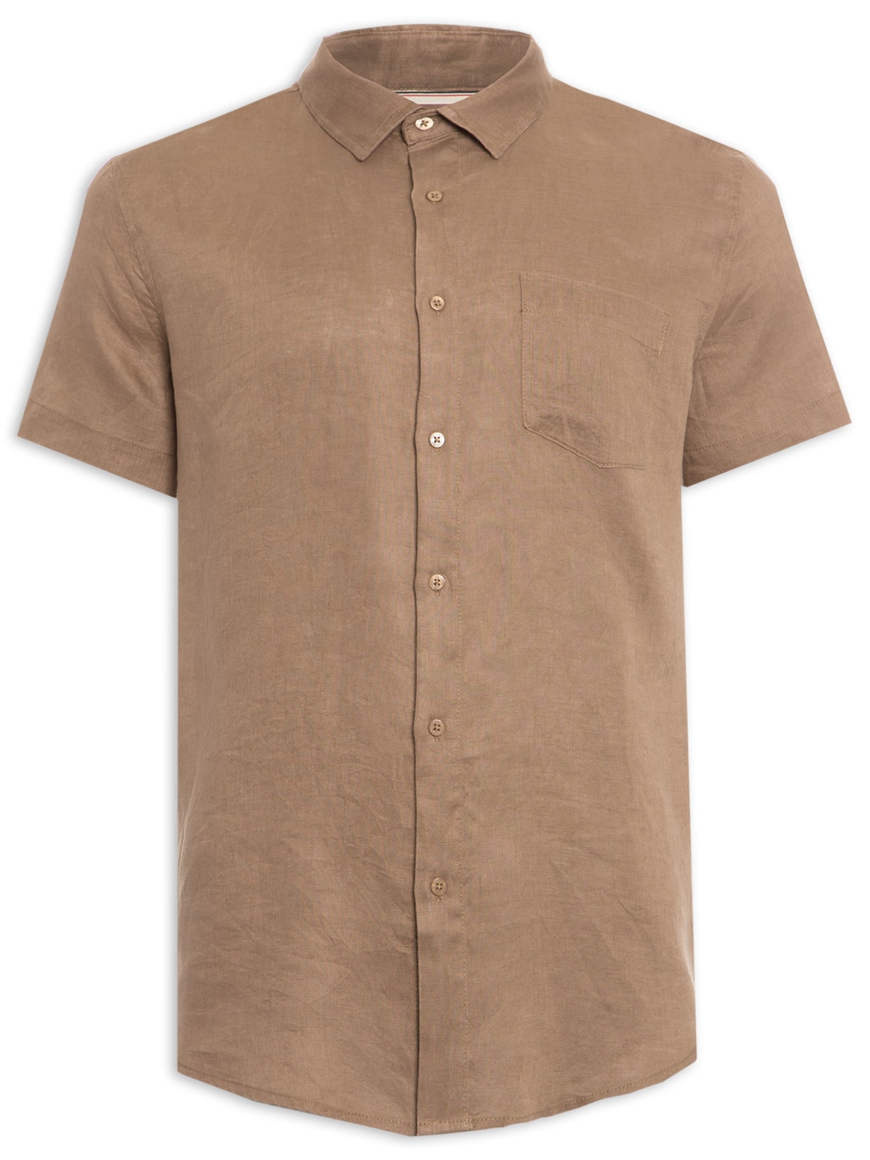 Camisa Masculina Manga Curta Classic Linen Marrom Osklen