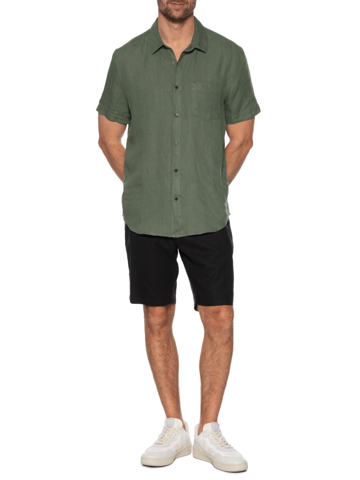 Camisa Masculina Manga Curta Classic Linen Verde Osklen