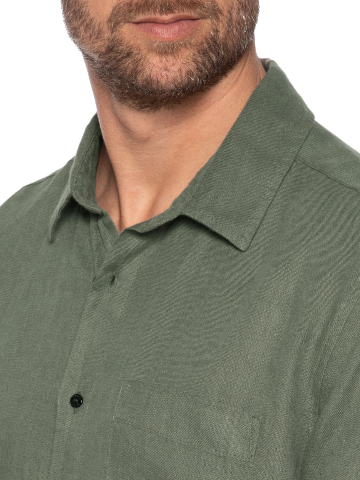 Camisa Masculina Manga Curta Classic Linen Verde Osklen