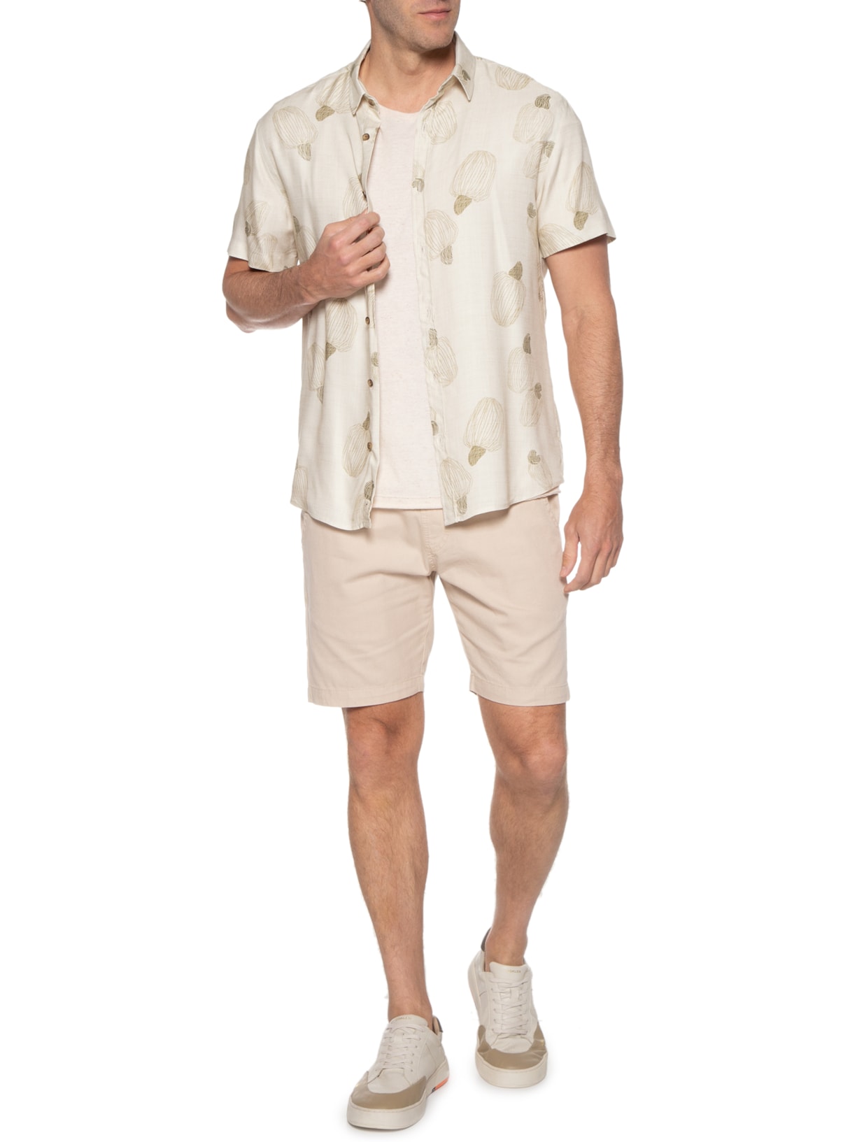 Camisa Masculina Manga Curta Collab Caju Bege Jab