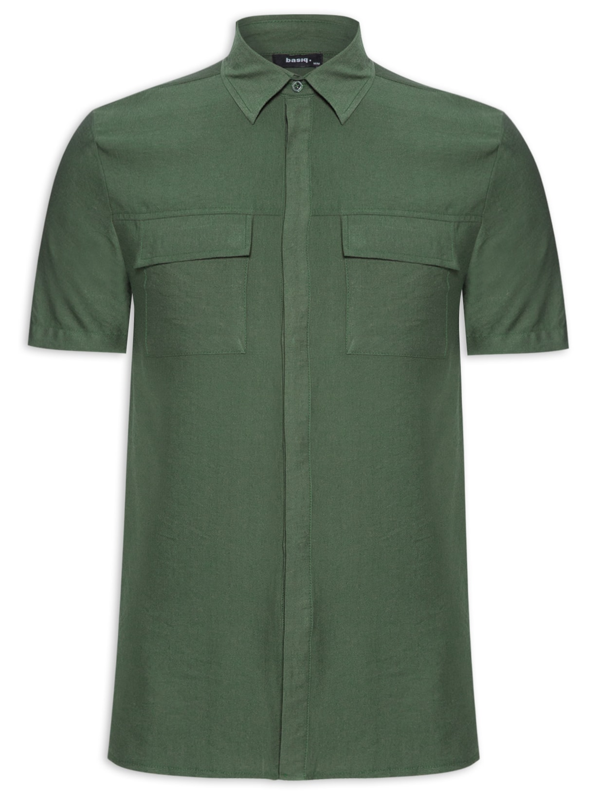 Camisa Masculina Manga Curta Com Bolso Frontal Casual - Verde