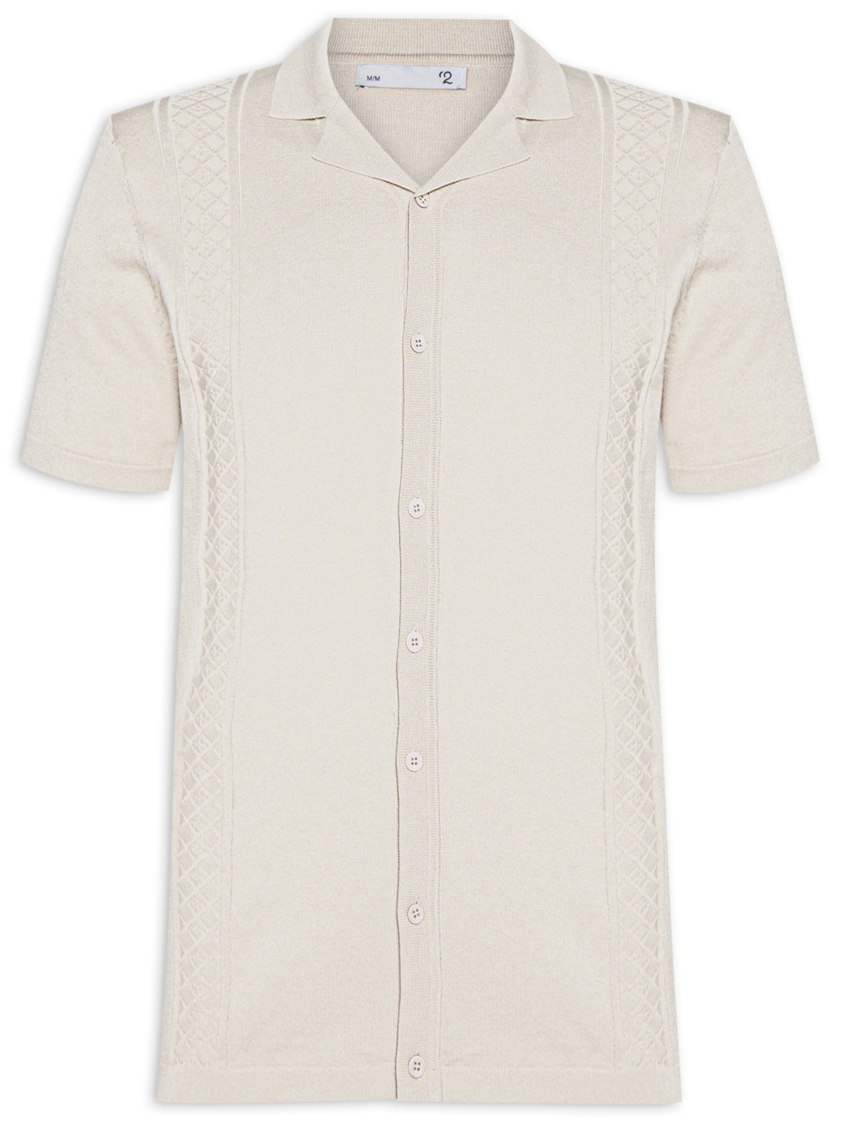 Camisa Masculina Manga Curta Com Detalhe - Bege