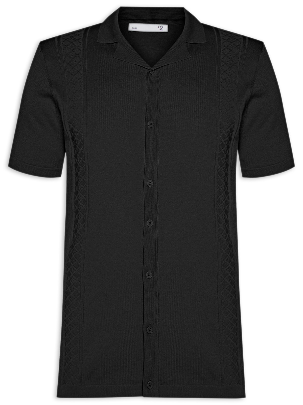 Camisa Masculina Manga Curta Com Detalhe - Preto