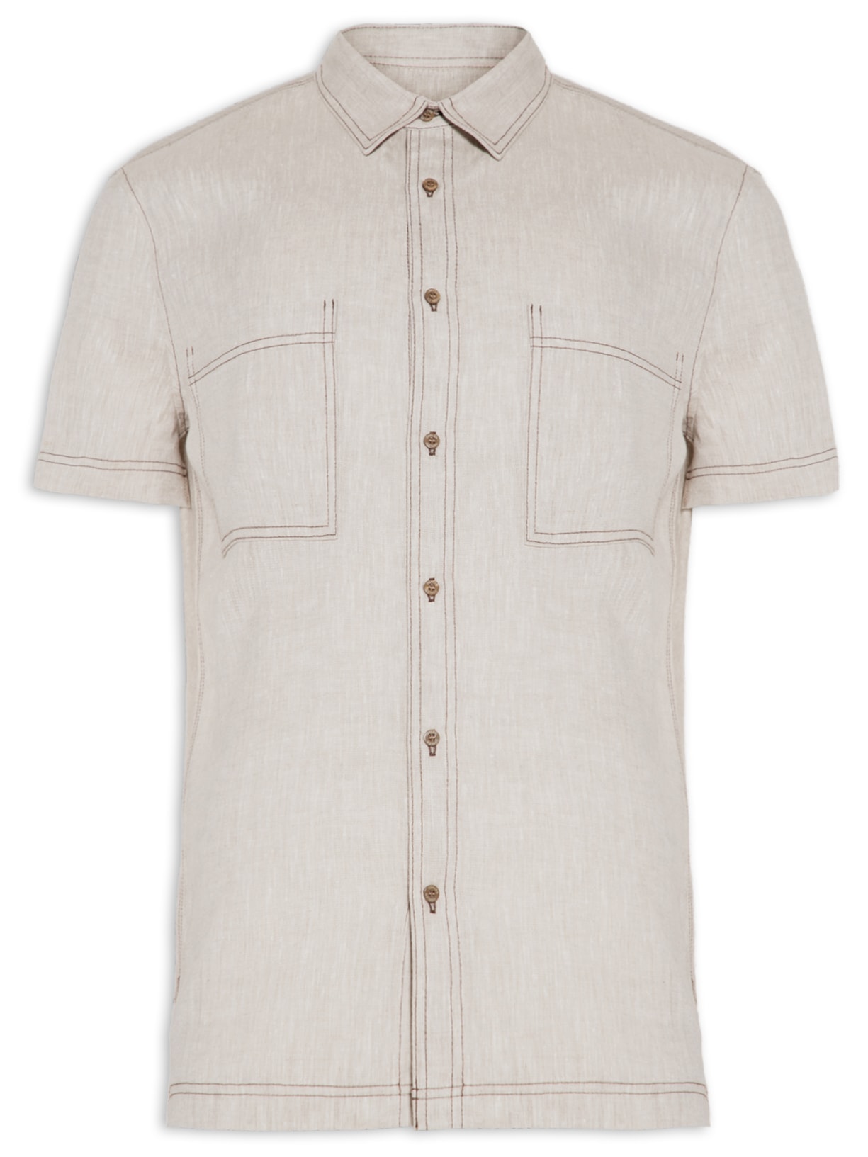 Camisa Masculina Manga Curta Contrast Line - Bege