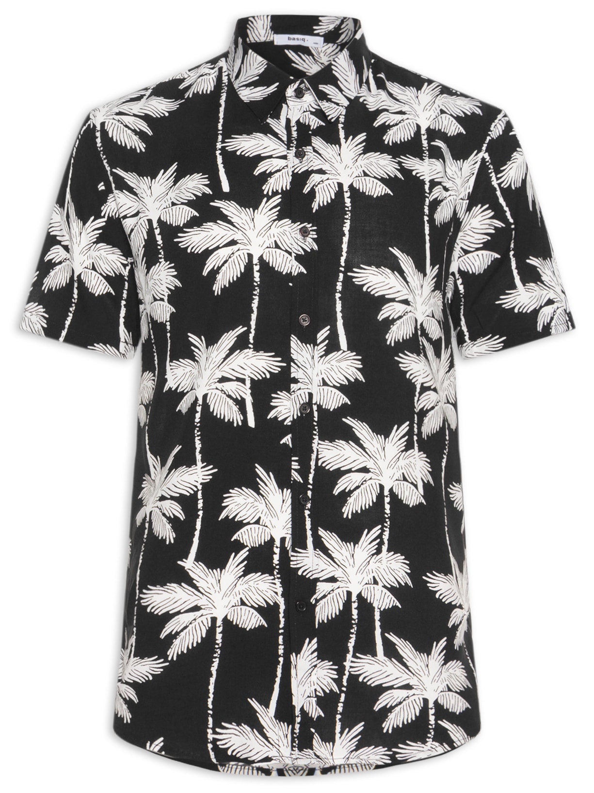 Camisa Masculina Manga Curta Coqueiro Preto Basiq Men