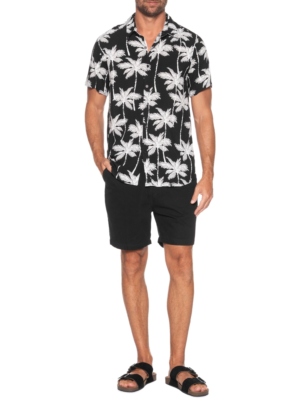 Camisa Masculina Manga Curta Coqueiro Preto Basiq Men