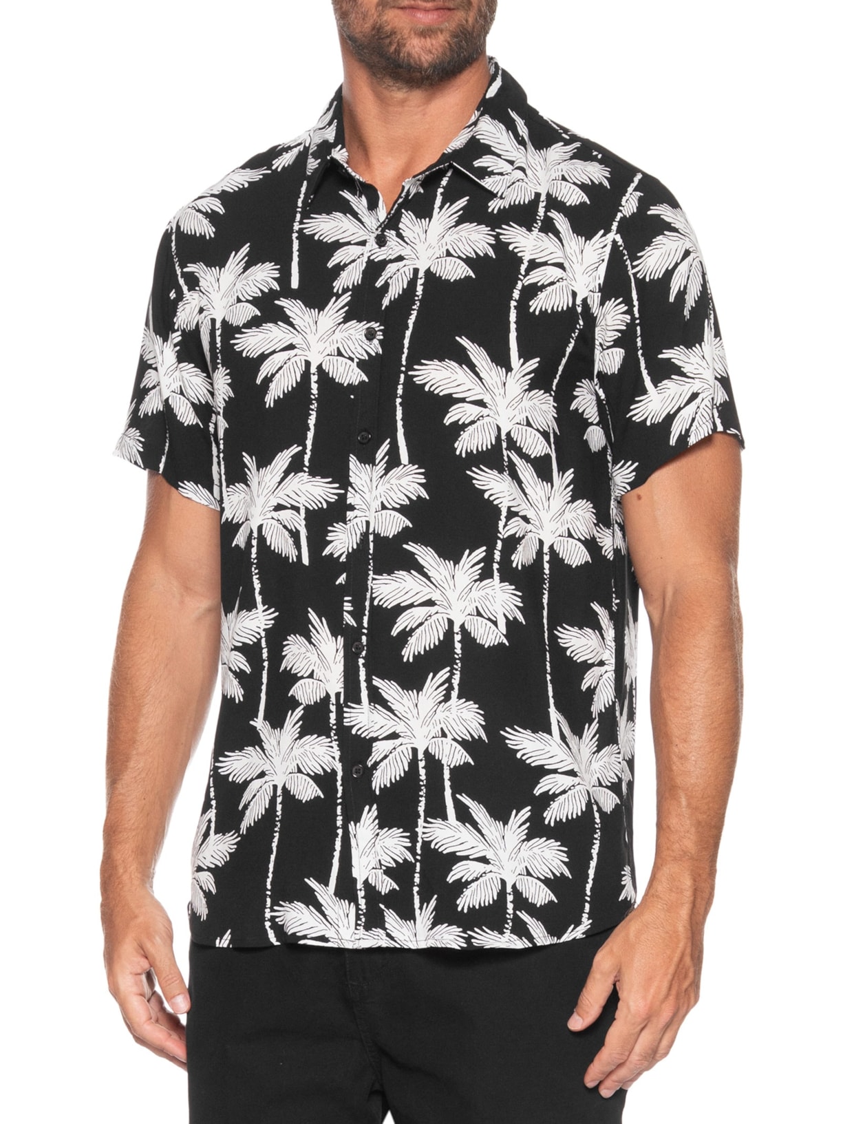 Camisa Masculina Manga Curta Coqueiro Preto Basiq Men