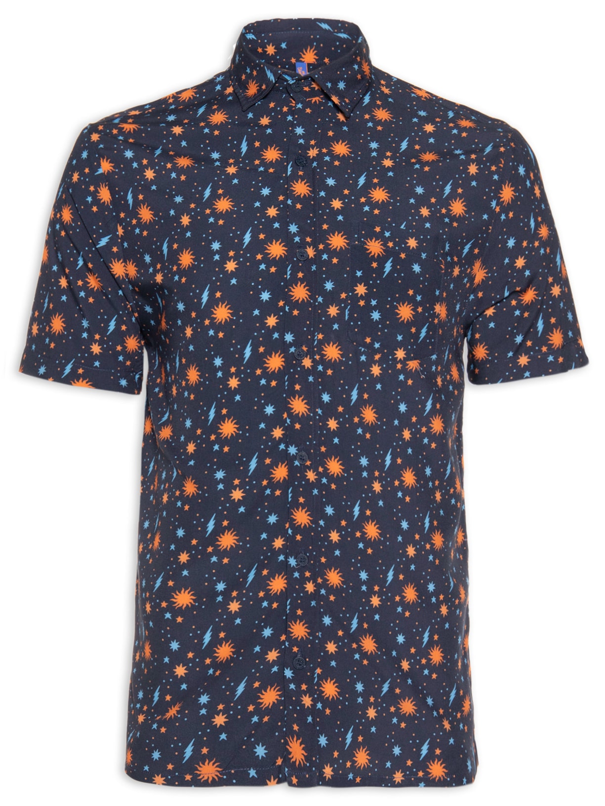 Camisa Masculina Manga Curta Corrido Brilhante - Azul