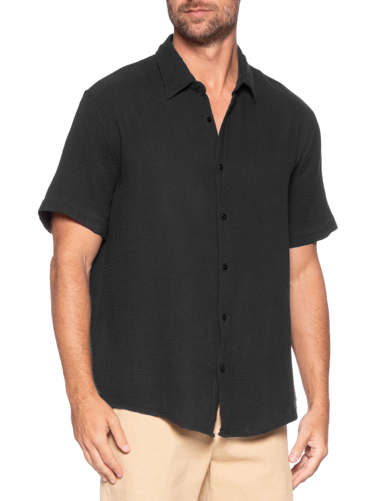 Camisa Masculina Manga Curta Cotton Wavy Preto Osklen