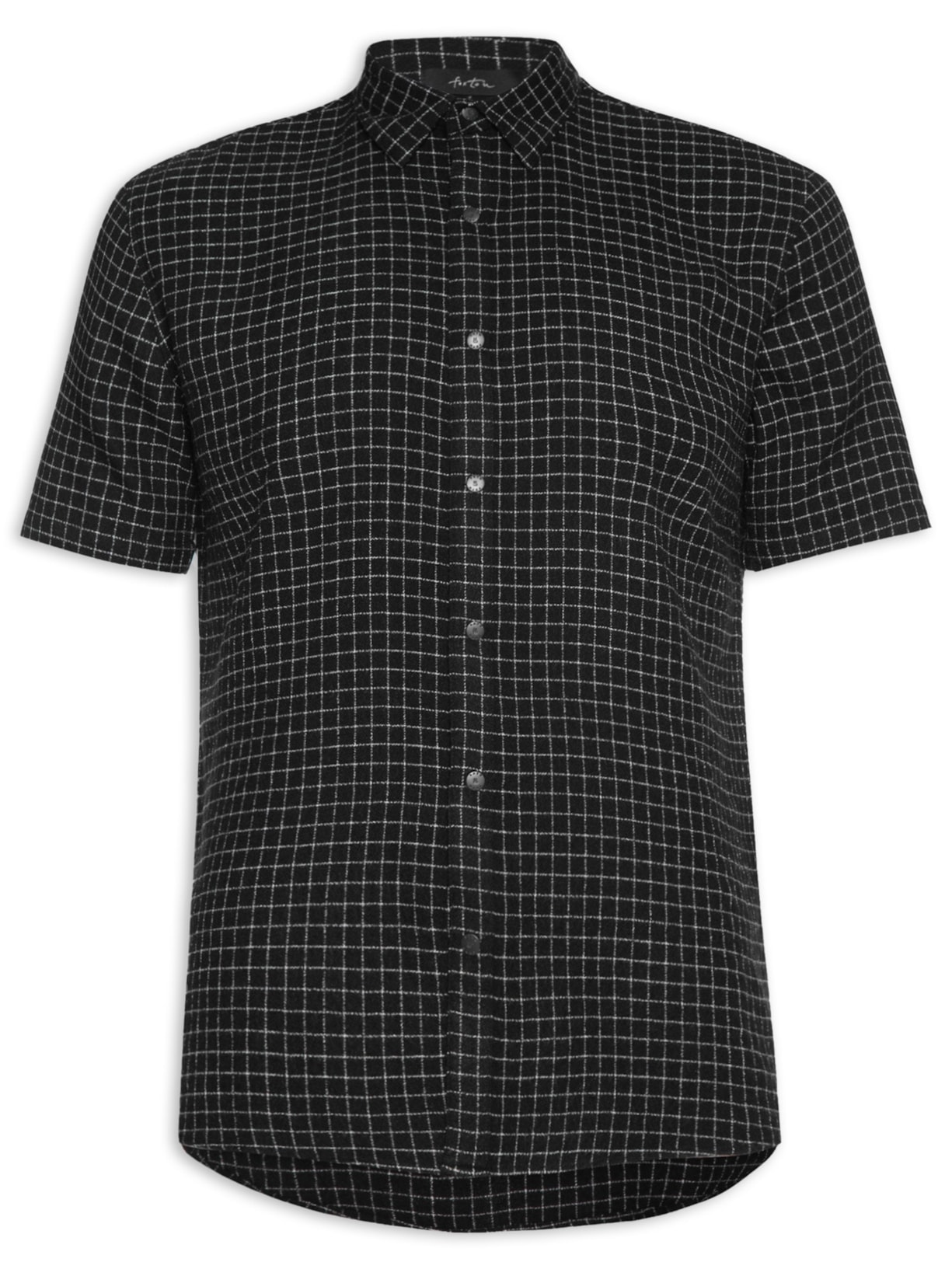 Camisa Masculina Manga Curta Crepe Little Chess - Preto