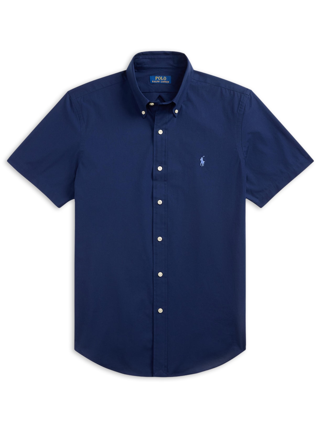 Camisa Masculina Manga Curta Custom Poplin Logo Bordado - Azul