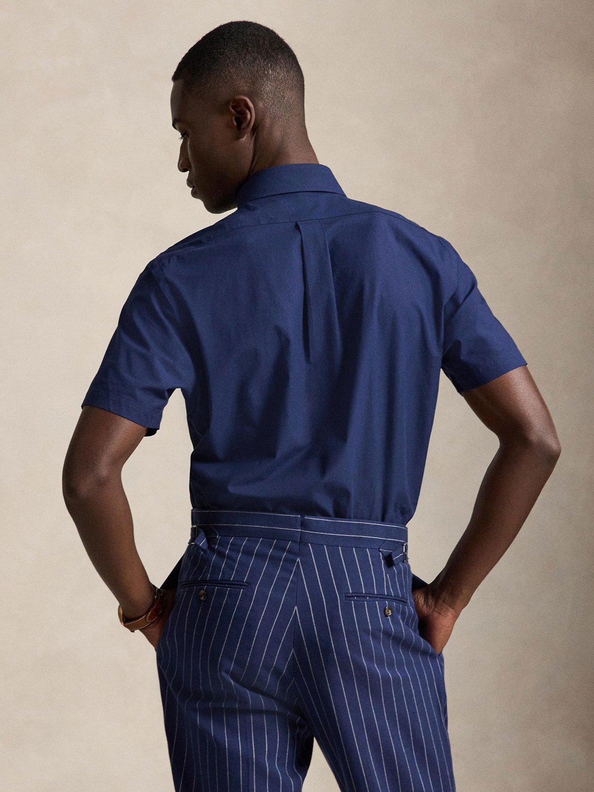 Camisa Masculina Manga Curta Custom Poplin Logo Bordado Azul Polo Ralph Lauren