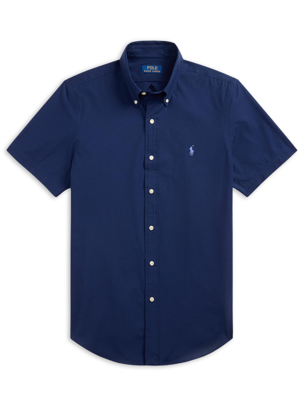 Camisa Masculina Manga Curta Custom Poplin Logo Bordado - Azul