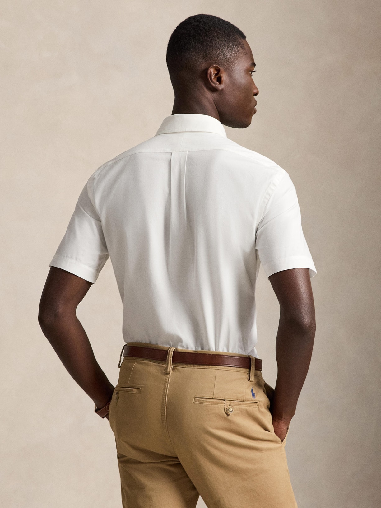 Camisa Masculina Manga Curta Custom Poplin Logo Bordado Branco Polo Ralph Lauren
