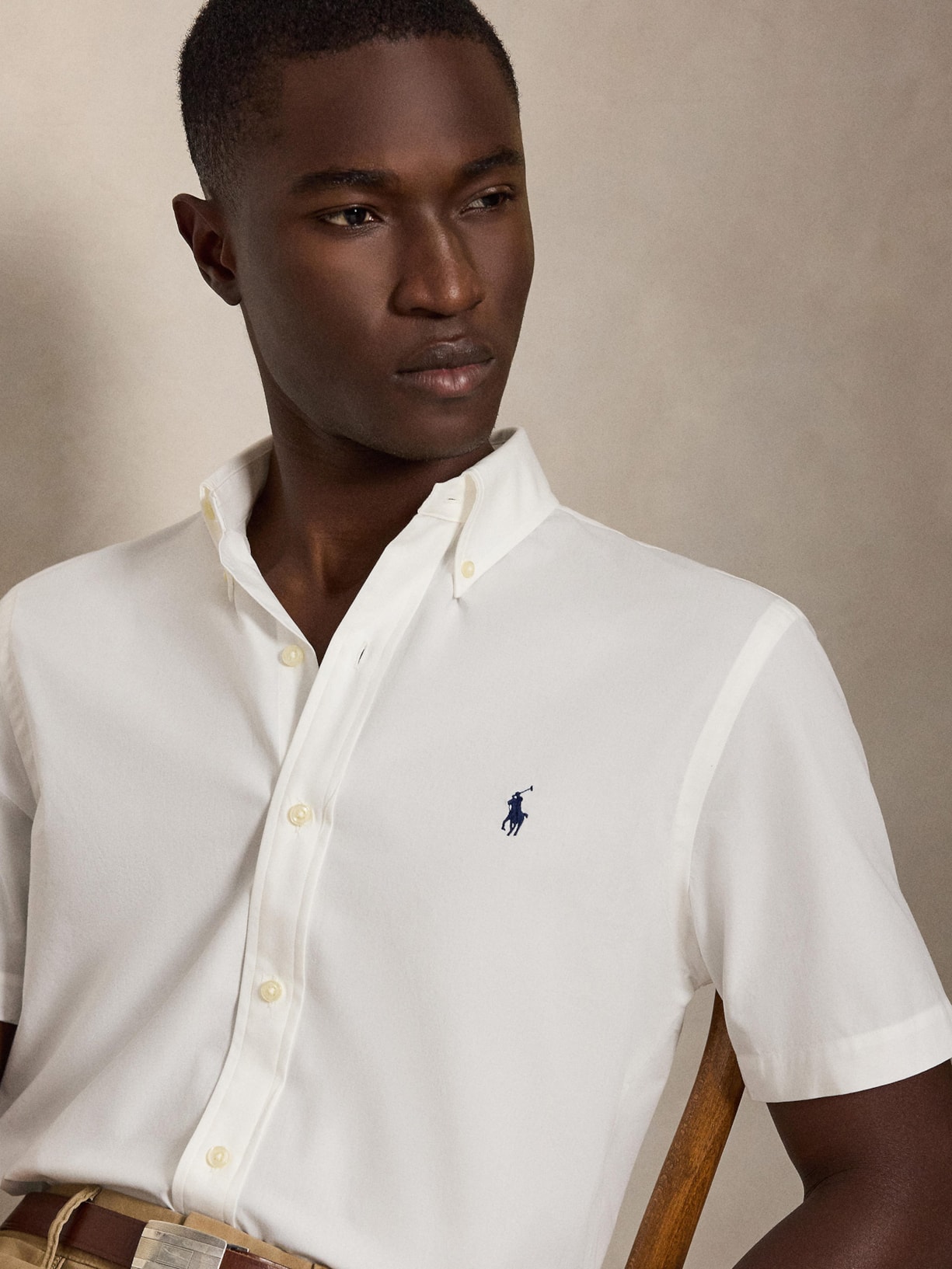 Camisa Masculina Manga Curta Custom Poplin Logo Bordado Branco Polo Ralph Lauren