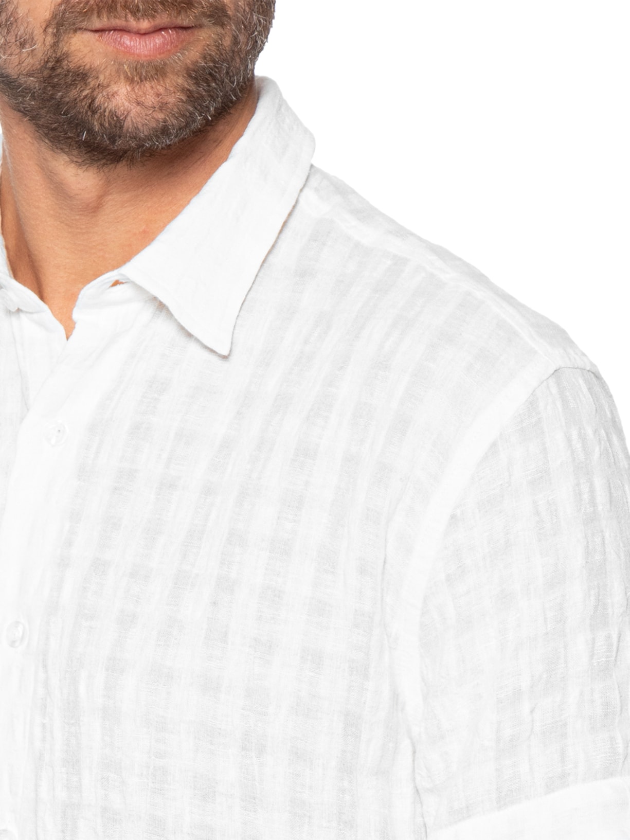 Camisa Masculina Manga Curta de Linho Havana Dark Branco Foxton