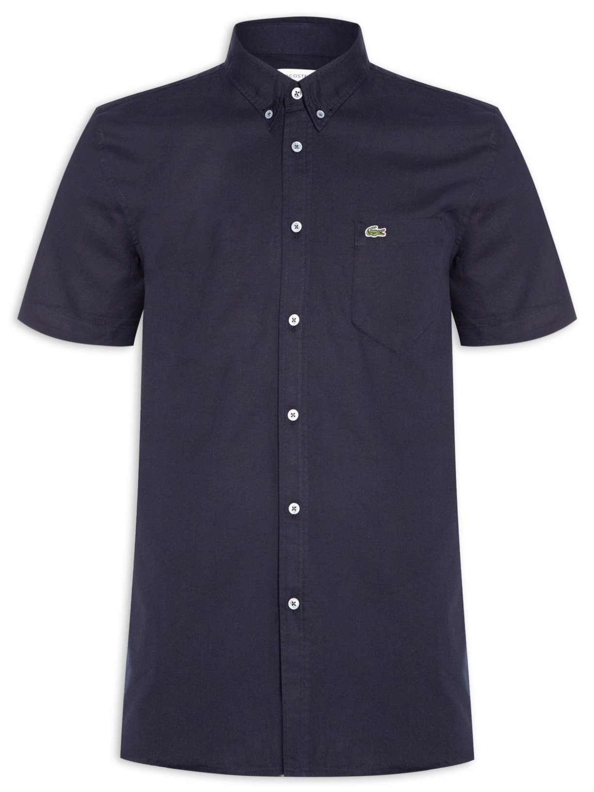 Camisa Masculina Manga Curta Em Algodão Oxford Com Modelagem Regular - Azul