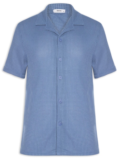 Camisa Masculina Manga Curta Em Tricot - Azul